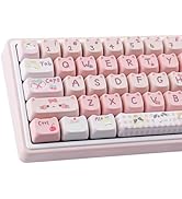 TYRIXKI PBT Keycaps 140 Keys Pink Meow Meow Cat Keycaps Dye-Sublimation Cute Keycap Mao Profile C...
