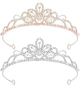 AddLotLot 2 PCS Crown Headband Pink Gold Crown Tiaras Princess Silver Tiara Pink Crystal Tiaras B...