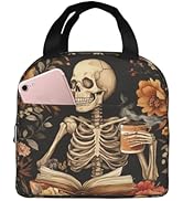 Lunch Bag Flower Skull Book Retro Insulated Lunch Box Reusable Cooler Tote for Adults Student Gir...