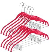 Home-it 10 Pack Clothes Hangers with clips - PINK Velvet Hangers - made for skirt hangers - Cloth...