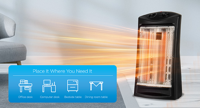 BLACK+DECKER Infrared Radiant Quartz Tower Heater, 1500W Space Heater with Adjustable Thermostat