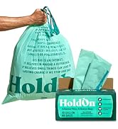 HoldOn Compostable Tall Kitchen Drawstring Bags, 13 Gallon - Leak-Resistant Triple-Ply Plant-Base...