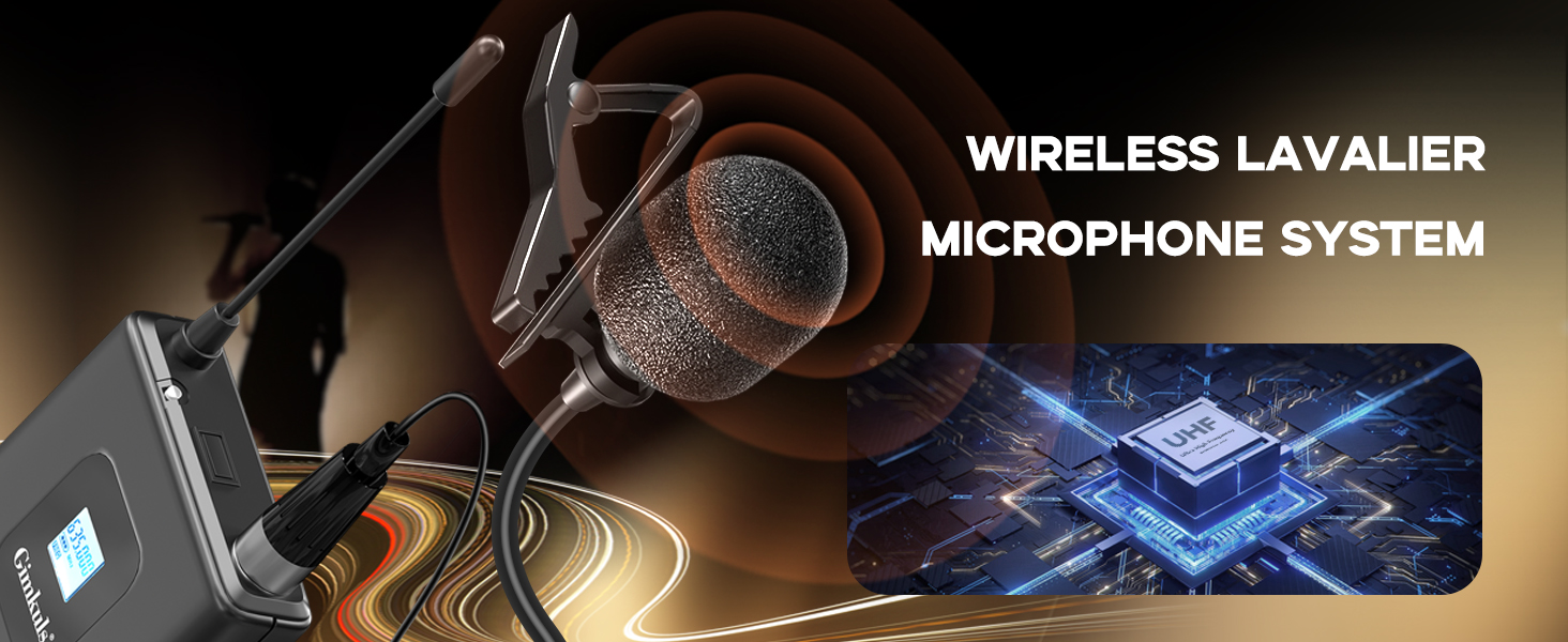 Wireless Lavalier Microphone System with Dual Channels, UHF Wireless Lapel Mic for PA Speakers.
