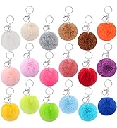 BQTQ 18 Pieces Pom Pom Keychain Rabbit Faux Fur Ball Keychain Fluffy Pom Pom Keychain Pom Pom Puf...
