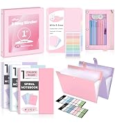 SKYDUE Pink School Supplies Set – 1" 3-Ring Binder, 2 Expanding File Folders, 3 Spiral Notebooks,...