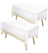 Mr. Pen - Party Table Cloth, 108" x 54", 2 Pack, White and Gold Tablecloth, Plastic Rectangle Tab...