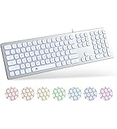 POWZAN Aluminum Quiet Wired Keyboard Backlit- Slim Chiclet Keyboard Compatible with Apple iMac, M...