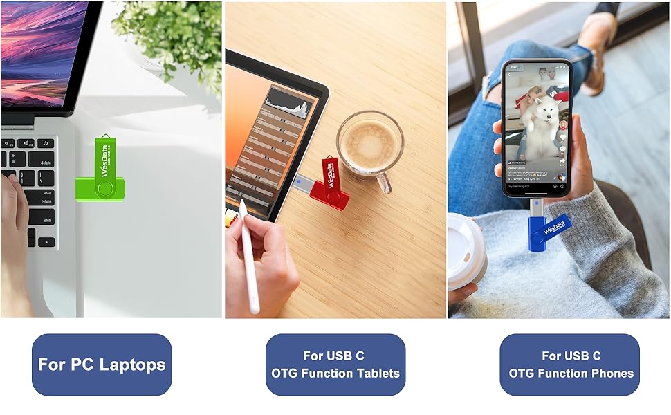 5 pack 64GB USB flash drives and 2 USB C adapters in a Case A-2