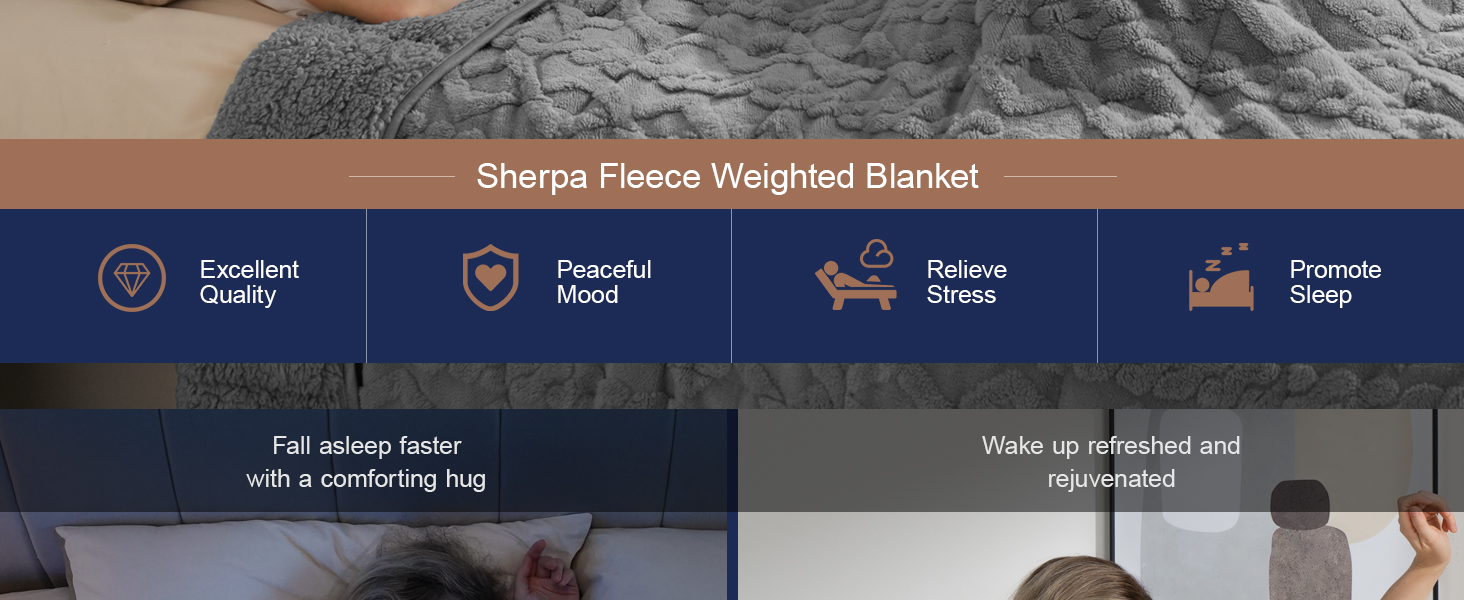 Weighted blankets for adults, ultra soft fuzzy sherpa fleece heavy blanket on bed