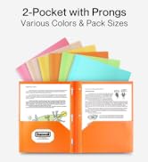 Dunwell Plastic Pocket Folders with Prongs - (6 Pack, Pastel), 2-Pocket 3-Prong Folders, Durable ...