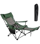 LEADALLWAY Camping Folding Chair with Foot Rest, Collapsible Camp Chair with Cup Holder and Remov...