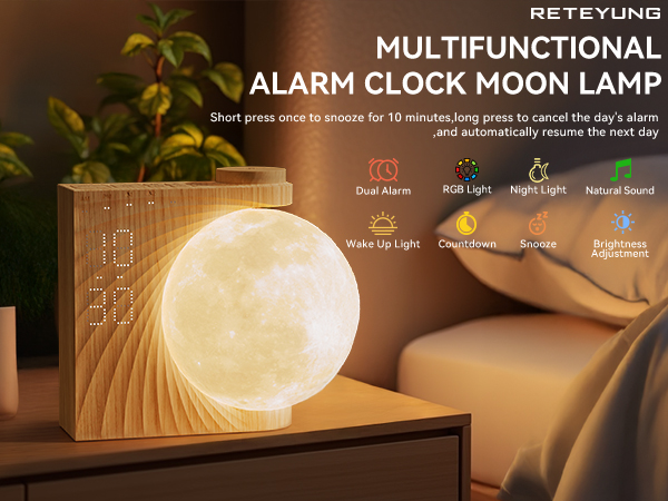 multifunctional alarm clock moon lamp