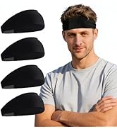 ExTowel Excellent Cooling Headbands for Men, Non Slip Sport Headband Sweat Wicking 4 Pack, Elasti...