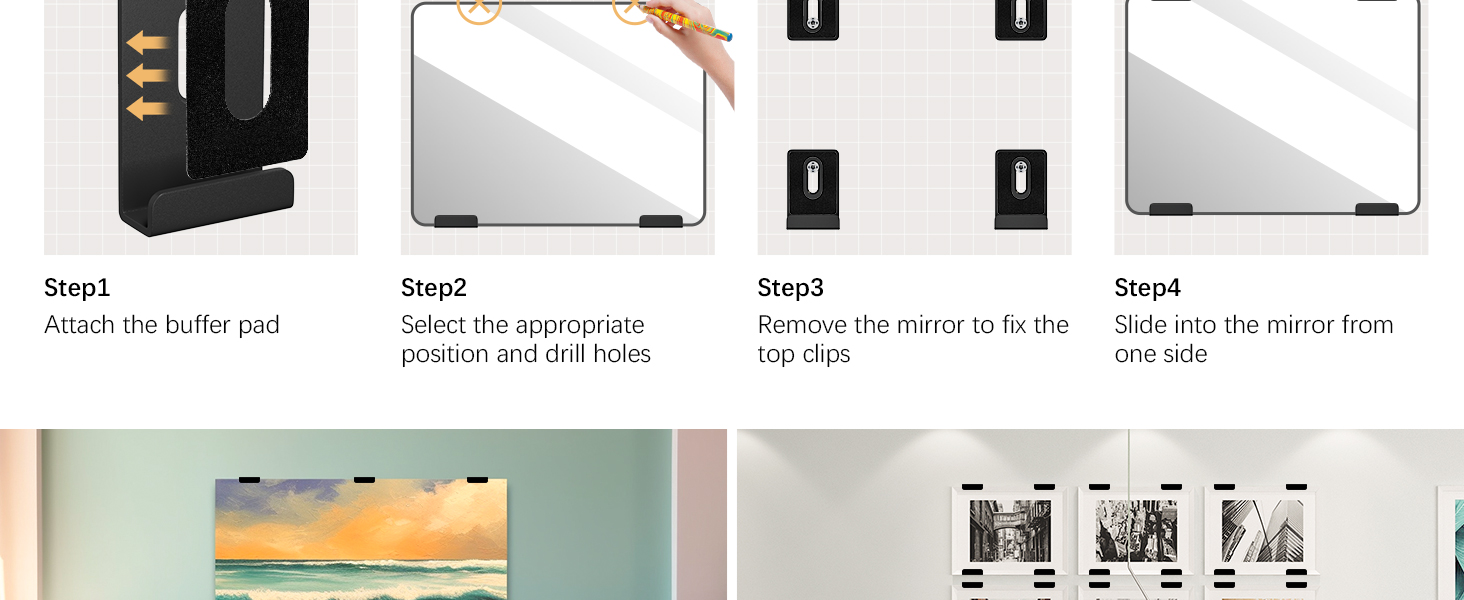 Mirror Clips for Wall Mounting Frameless