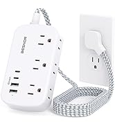 Flat Extension Cord, 5FT Flat Plug Power Strip with USB C, 6 Outlets 4 USB Ports (2 USB C) Slim D...