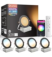 Lumary Black Smart Recessed Lighting 4 Inch, 9W 780LM Color Changing LED Downlight with J-Box, Di...