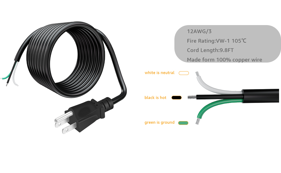 9.84FT Heavy Duty 12 Gauge 3 Prong