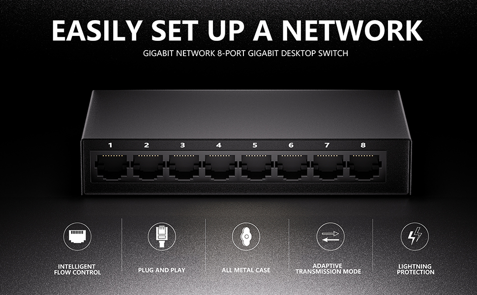 8 Port Gigabit Switch Unmanaged Home Ethernet 