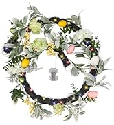 6ft Spring Easter Eggs Wreath Decoration for Mantle, LED Lights with 8 Light Modes, Artificial Su...