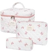 SXS LACONIC Quilted Makeup Bag,Large Cosmetics Bag Set,Coquette Floral Make up Pouch,Travel Toile...