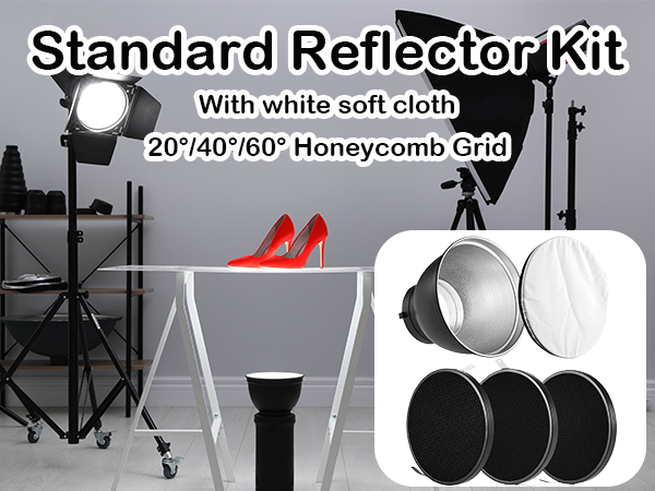 7&amp;#34; Standard Reflector Diffuser Lamp Shade Dish with 20° /40°/ 60° Honeycomb Grid White Soft Cloth