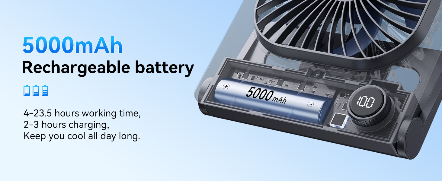 5000mAhRechargeable battery fan portable desk fan