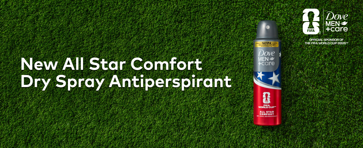 Top view of a soccer field with a Men+Care All Star Comfort Dry Spray Antiperspirant canister.