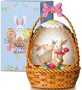 Blansong Easter Snow Globe Bunny Snow Globe Basket with Timer, USB and Battery Powered, Easter De...