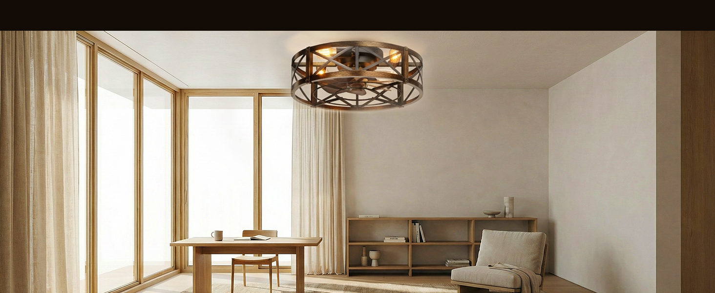 Caged Ceiling Fan with Light and Remote