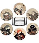 Dooke Coasters for Drinks, Round Absorbent Ceramic Stone Coasters Set of 6 with Cork Base, Funny ...