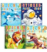 homicozy 4PCS Sticker Paint Books for Kids Ages 4-10,Dinosaur Astronaut Ocean Animals Designs Pai...