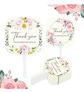 Fikowo Wedding Fans, Wedding Favors Hand Fans Bulk, Flower Hand Fan Square with Flower for Annive...