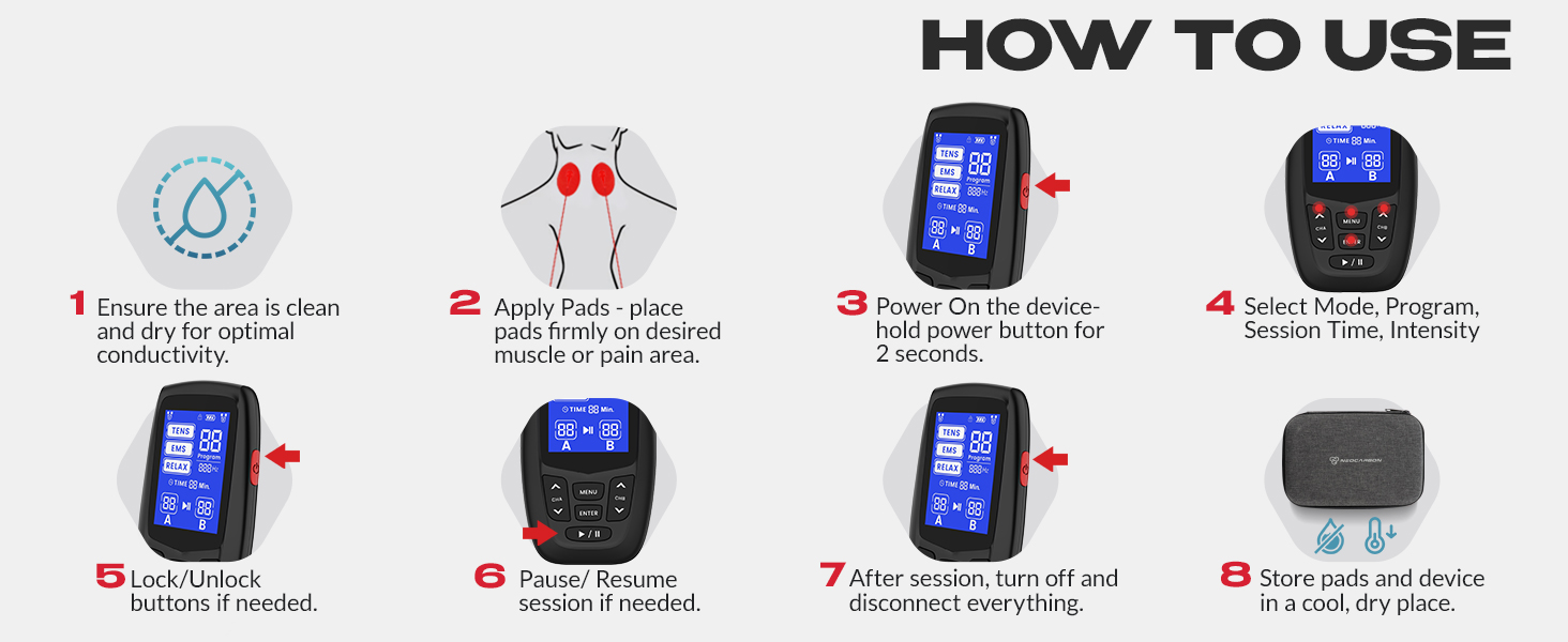 tens unit pulse muscle stimulator pms ems electrode pads electric shock therapy pain relief