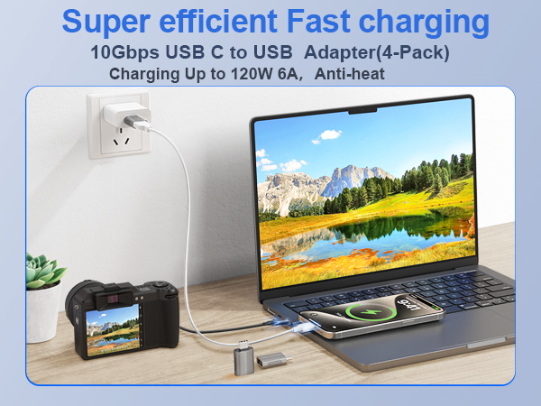 USB C to USB adapter super charging up to 120w 6a,anti-heating