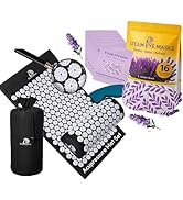 Acupressure Mat &amp; Pillow Set + Lavender Self Heating Steam Eye Mask for Stress Relief, Pain Relie...
