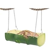 REPTI ZOO Gecko Hide Cave, Tree Frog Bamboo Hanging Hideout, Reptile Feeder Water Food Bowl for C...