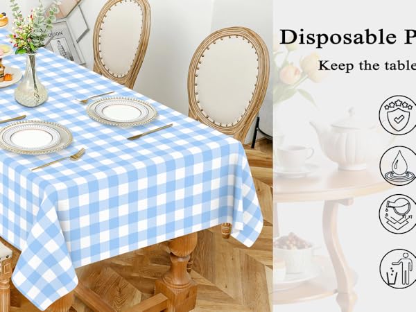 blue checkered tablecloth