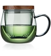 17 OZ Glass Tea Cup with Infuser and Lid, 500 ML Large Borosilicate Teacup, Clear Mug for Loose L...