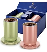 Self Heated Stirring Coffee Mug Set of 2, 10oz Cup with Warmer, RoseGreen | 3 temp settings, stai...