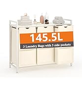 Garvee Laundry Basket Organizer, Laundry Hamper with Shelf &amp; 3 Pull-Out Removable Oxford Fabric B...