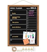 Umtiti Calendar Weekly Chalkboard, Magnetic Surface Solid Pine Wood Frame Black Board for Office,...