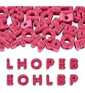 FASHEWELRY 30Pcs Deep Pink Plaid Print Chunky Letter Beads for Paracord | Checkered Pattern Large...
