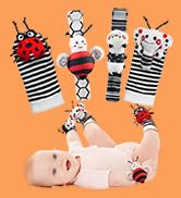 Infinno High Contrast Baby Toys Infant Rattle Socks and Wristband Set, Ideal Baby Sensery Toy Gif...