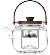 Glass Teapot with Infuser 1100ml/37.2 fl oz, Heat Borosilicate Glass Tea Pot with Infuser for Loo...