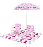 GYMAX Beach Chair with Umbrella Set of 4, Including 2 Folding Chairs, Blanket, Adjustable Parasol...