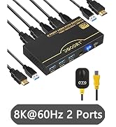 HDMI KVM Switch 8K, KVM Switch 8K@60Hz 4K@120Hz for 2 Computer Share 1 HD Monitor and 3 USB 3.0 D...