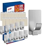 TAILI Hooks for Hanging,10 Metal Sticky Hooks and 14 Adhesive Strips, Silver Stainless Steel Hook...