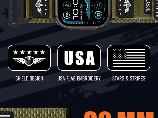 ultra 2 watch band,mens apple watch band,apple watch ultra band,Military,Stars-Stripes Flag,Strap 