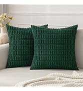 MIULEE Pack of 2 Dark Green Corduroy Decorative Throw Pillow Covers 18x18 Inch Soft Boho Striped ...