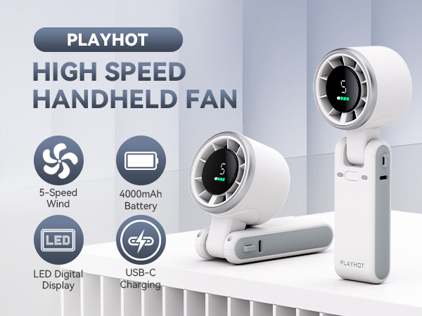 White handheld fan rechargeable LED digital display 4000mAh personal fan mini fan USB C charging